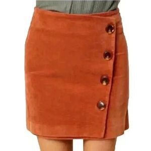 Miami Women's Rust Red Cotton/Spandex Corduroy Wrap Button Front Mini Skirt